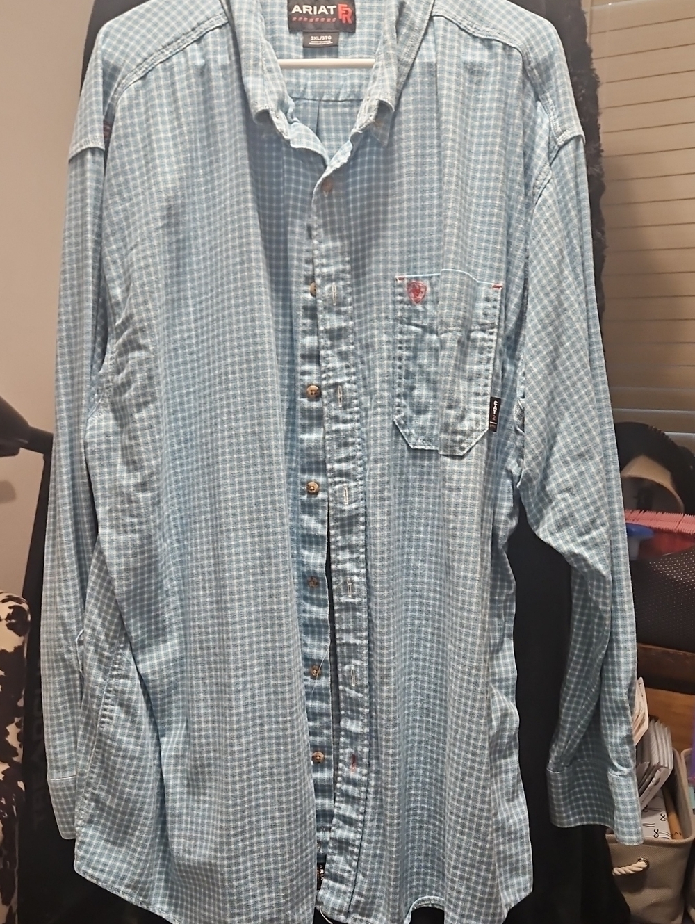 Ariat FR Men’s Light Blue Small-Check Button-Down Shirt